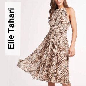 NEW Elie Tahari Halter Dress Silk-Blend A-Line Tiger Stripe Women’s Size 4